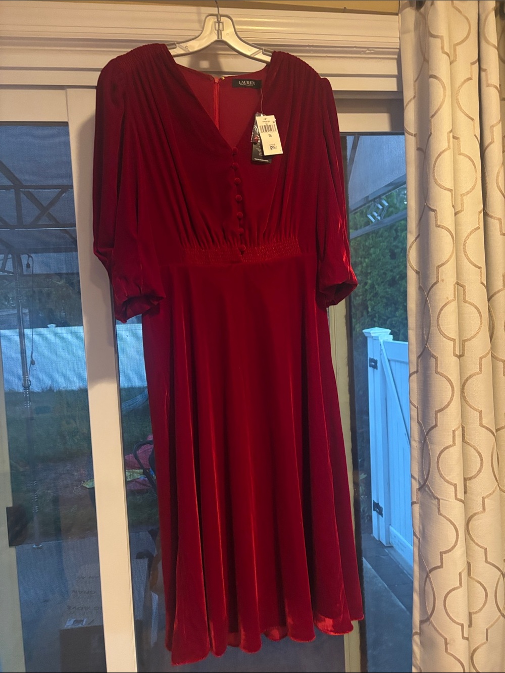 Lauren Ralph Lauren Burgundy Velvet V-Neck Midi Dress